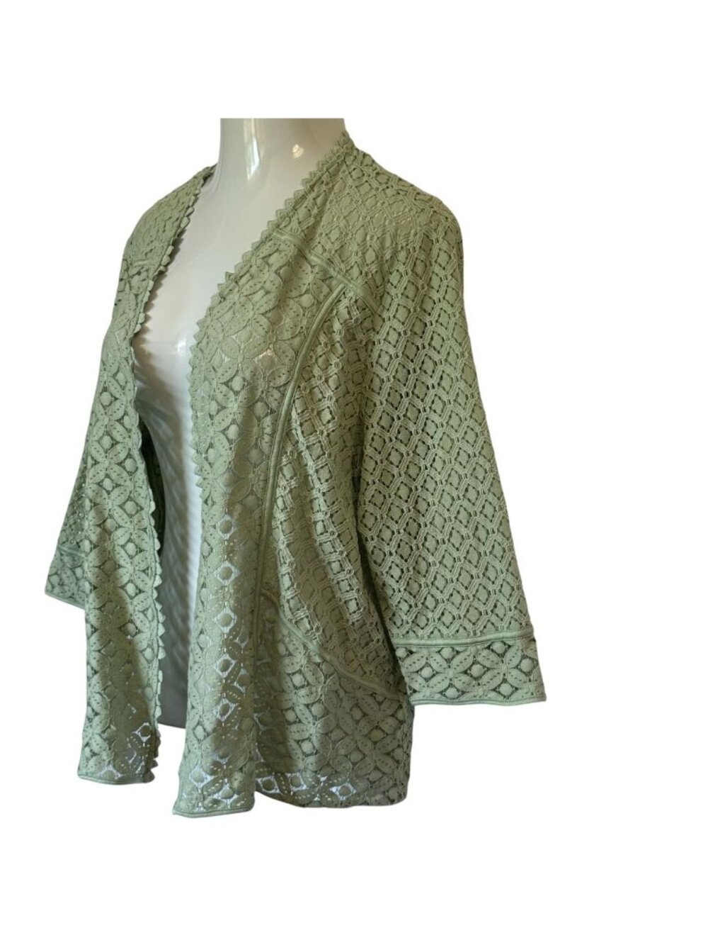 Alfred Dunner 2X Kimono Style Cardigan Green Lace Open 3/4 Sleeve - Picture 4 of 16